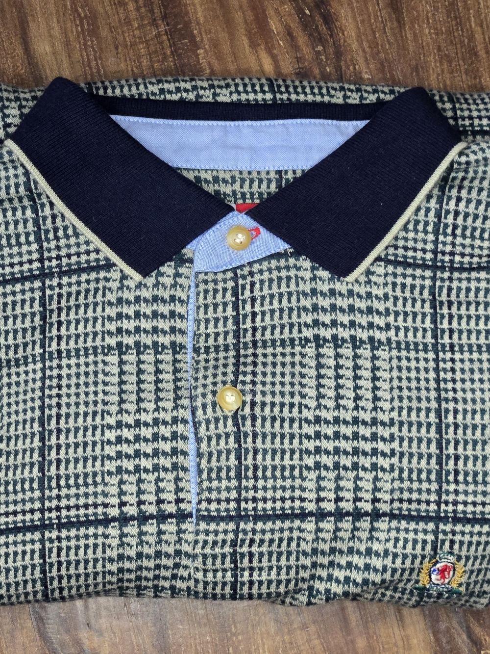 Vintage Bugle Boy Classics Long Sleeve Polo Cream Green Navy XL 100% Cotton - Picture 16 of 16
